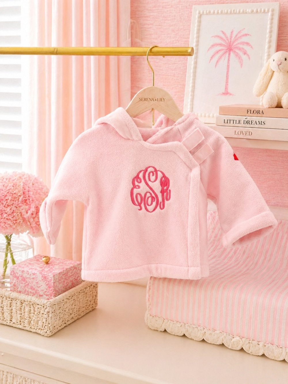 Widgeon Pink Hooded Fleece Baby Jacket with Monogram ESR